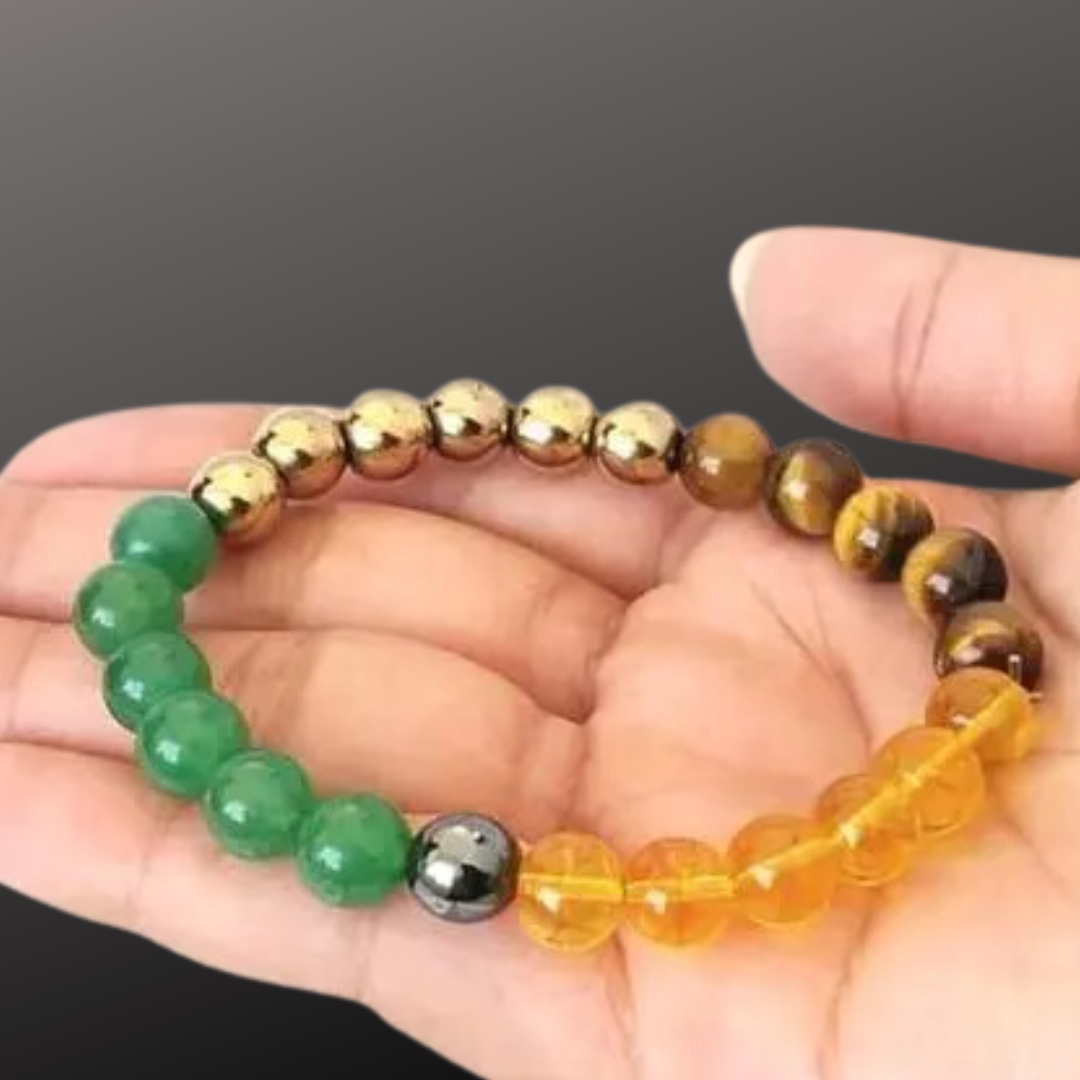 "Energize Your Health and Money with Multi-Gemstone Bracelet - Pyrite, Aventurine, Citrine, Hematite, Quartz, Tiger Eye - Crystal Healing for Men & Women"