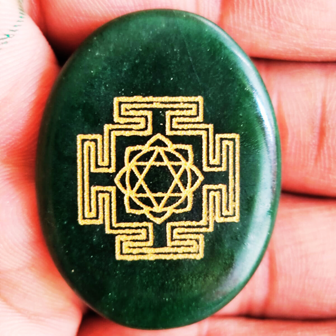 Green Jade Laxmi Zibu Shree Yantra Carved Good Luck Wealth Prosperity Vastu Gifting