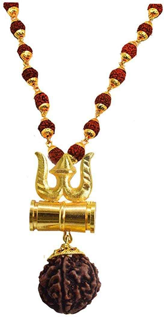 Panchmukhi Rudraksha Mala with Trishul Damru Pendant for Men Women