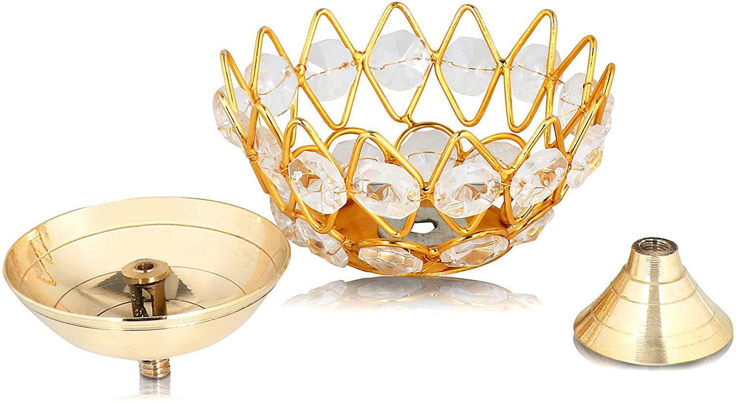 Crystal Diya Round Shape Deep Akhand Jyoti Oil Lamp for Home Temple Puja Decor Gifts Pack of 4