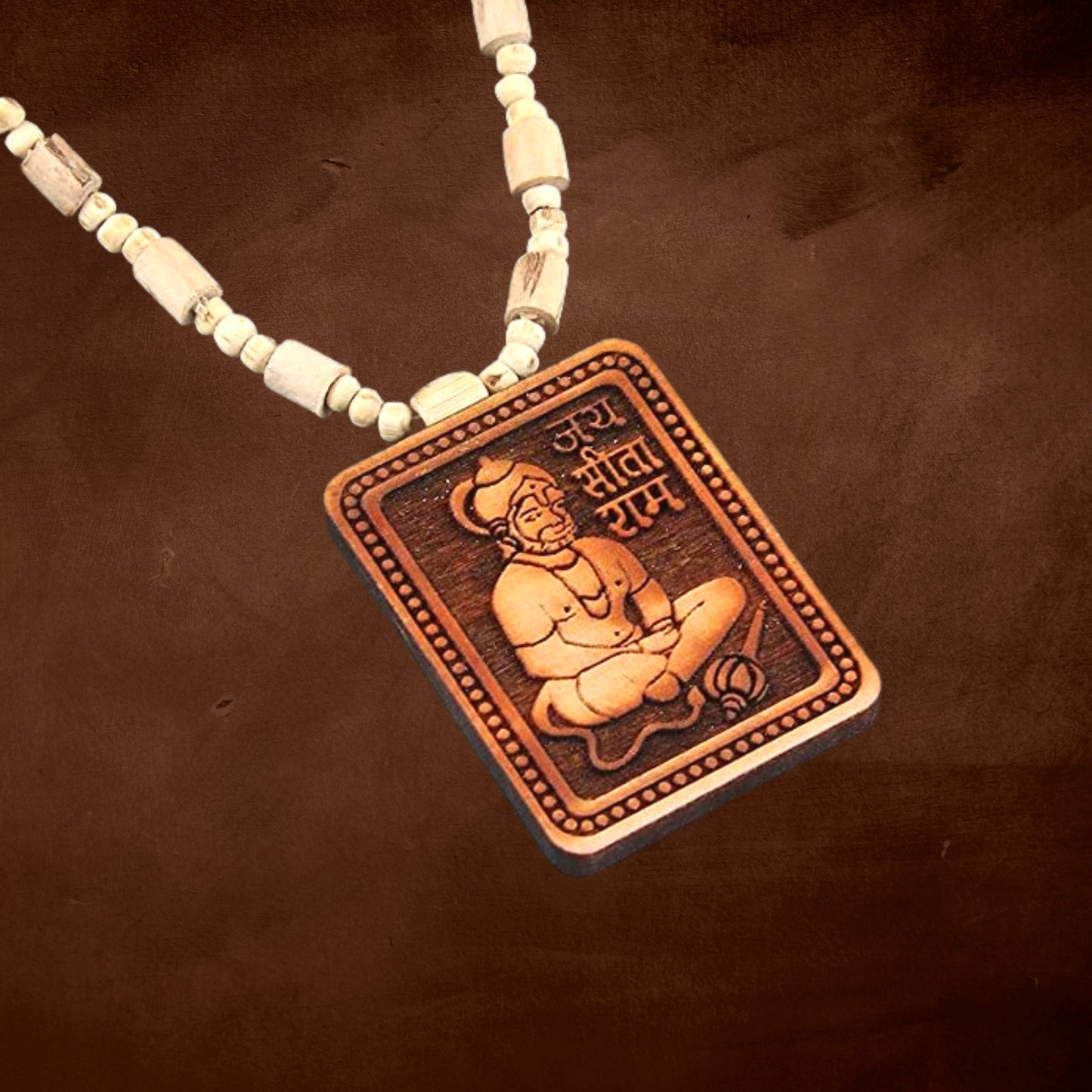 Shri Bageshwar Dham Tulsi Mala With Wooden Hanuman Idol locket