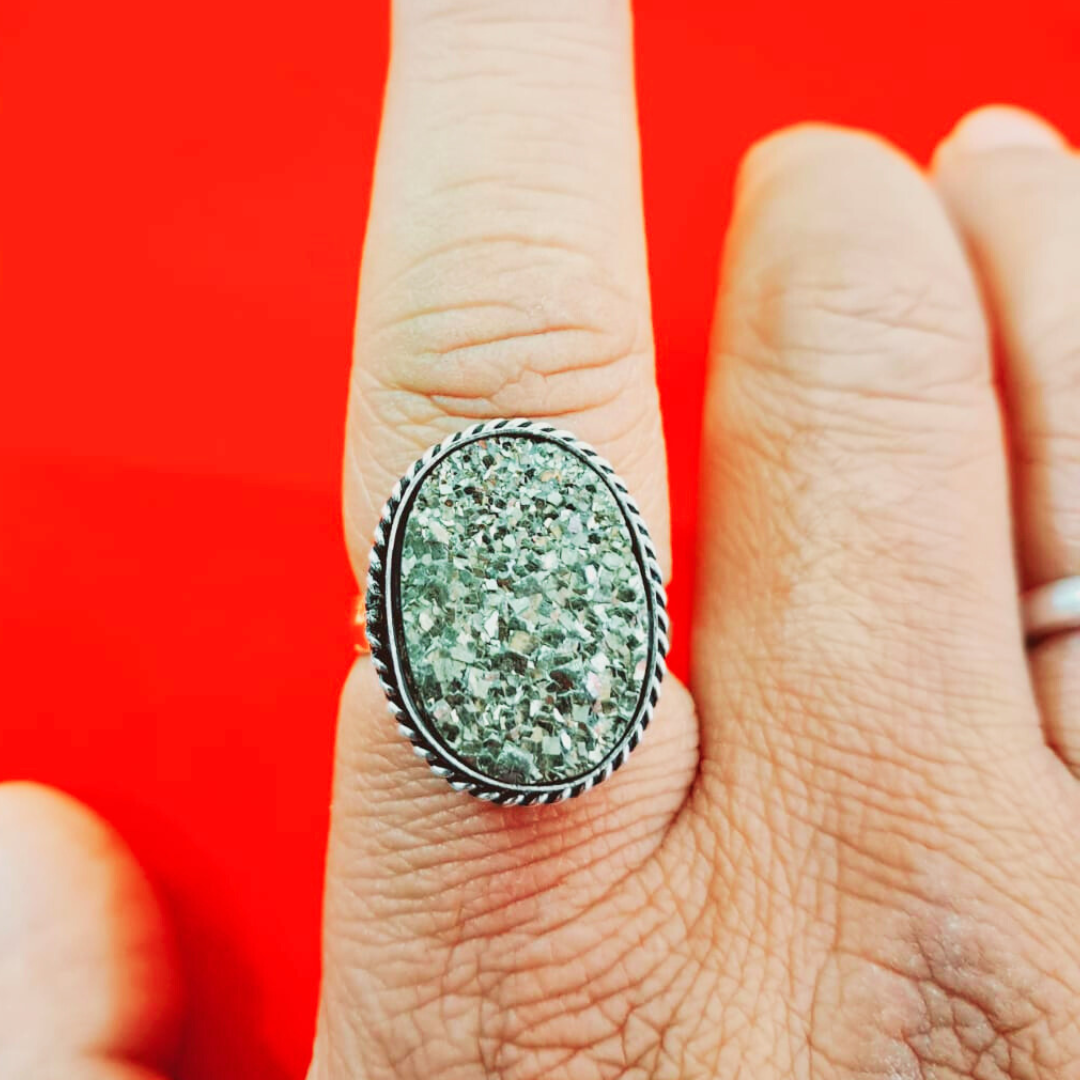 Pyrite Stone Adjustable Ring with Free Green Aventurine Stone - Manifest Your Style and Luck!