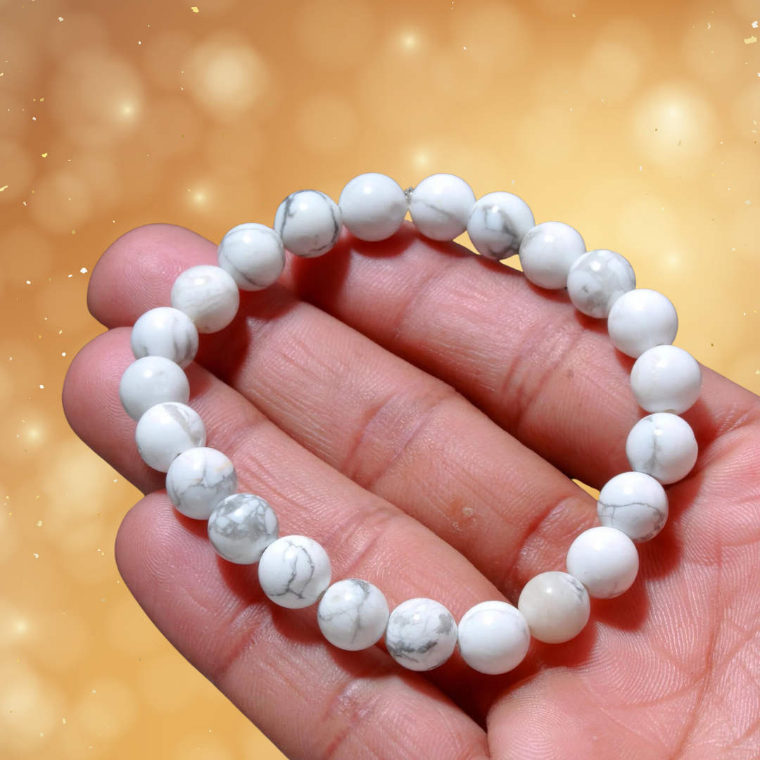 White Howlite Bracelet for Unisex - Inspire Calm and Creativity with 8mm Healing Beads - Perfect Gift for Men & Women