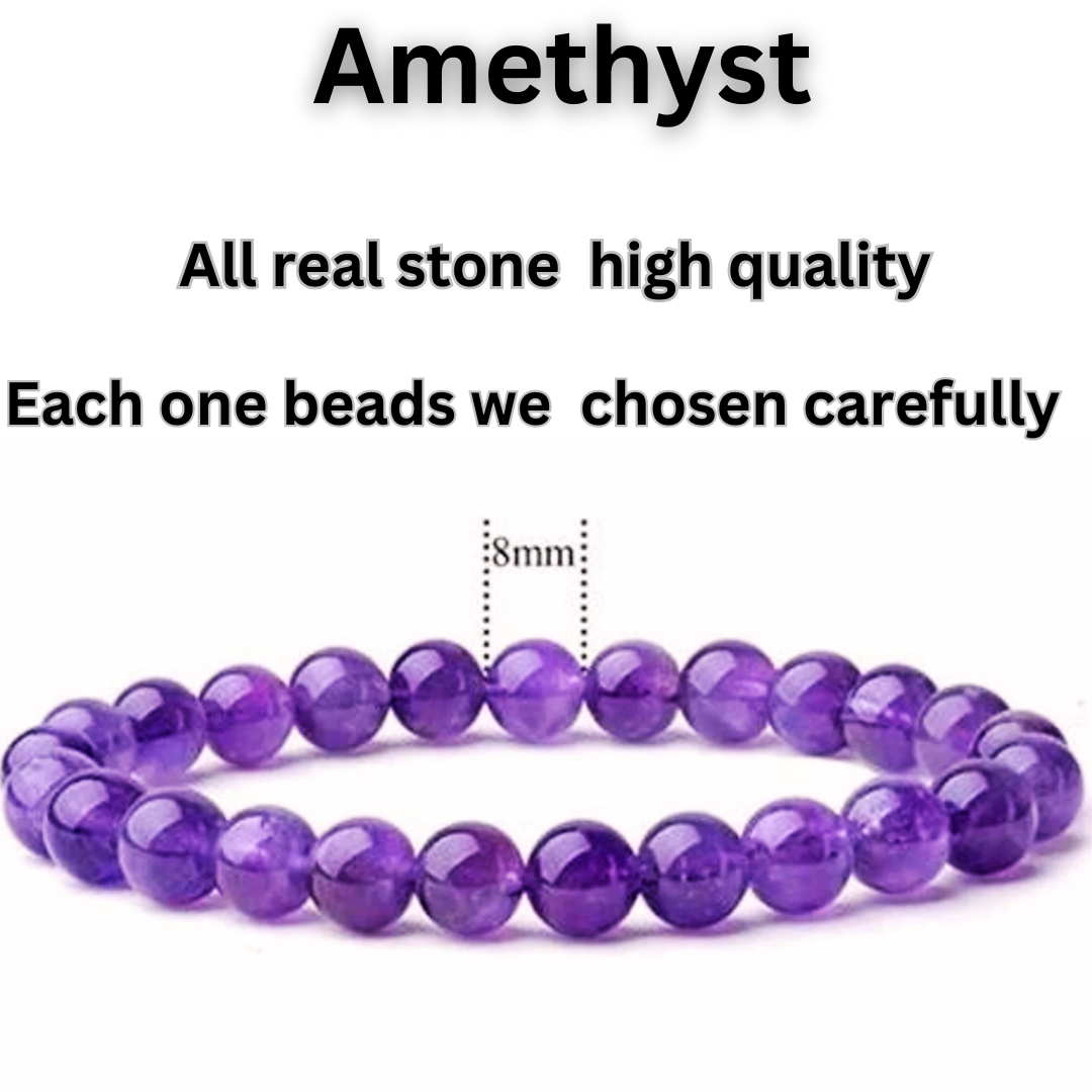A++ Amethyst Crystal Bead Bracelet 8mm, Purple Amethyst Bracelet, Healing Crystals, Great Gift for Men & Women