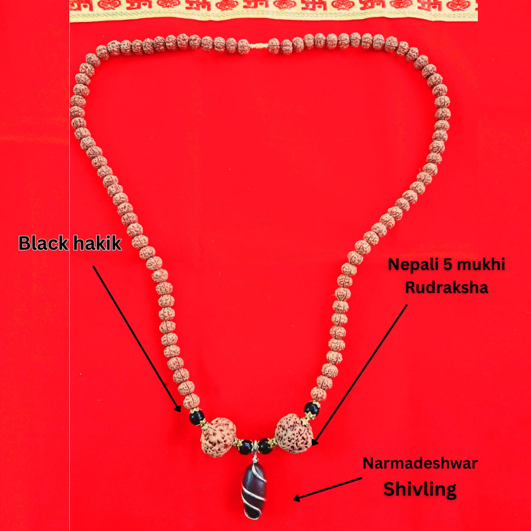Magical Narmadeswar Mala Energized Rudraksha Necklace with Free Bracelet