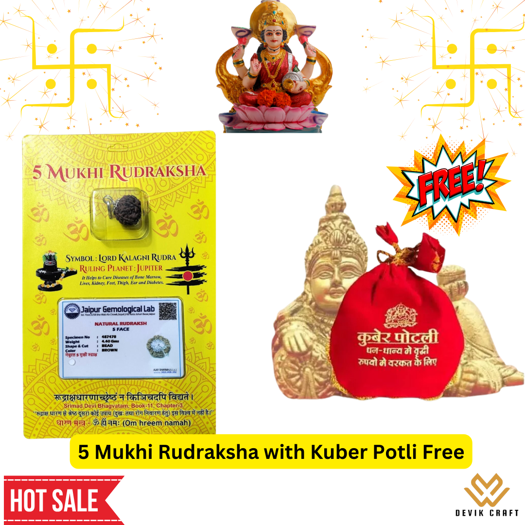 Original 5 Mukhi Nepali Rudraksha Lab Certifiedwith Kuber Potli for Home, Shop, Business, Factory, Money Growth, Business Growth, Prosperity and Financial Success