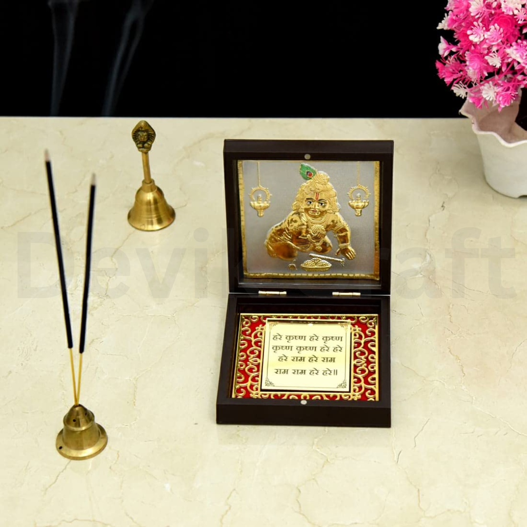 24K Gold Coated Bal Krishna Photo Frame - Acrylic Gold Plated Decorative Showpiece