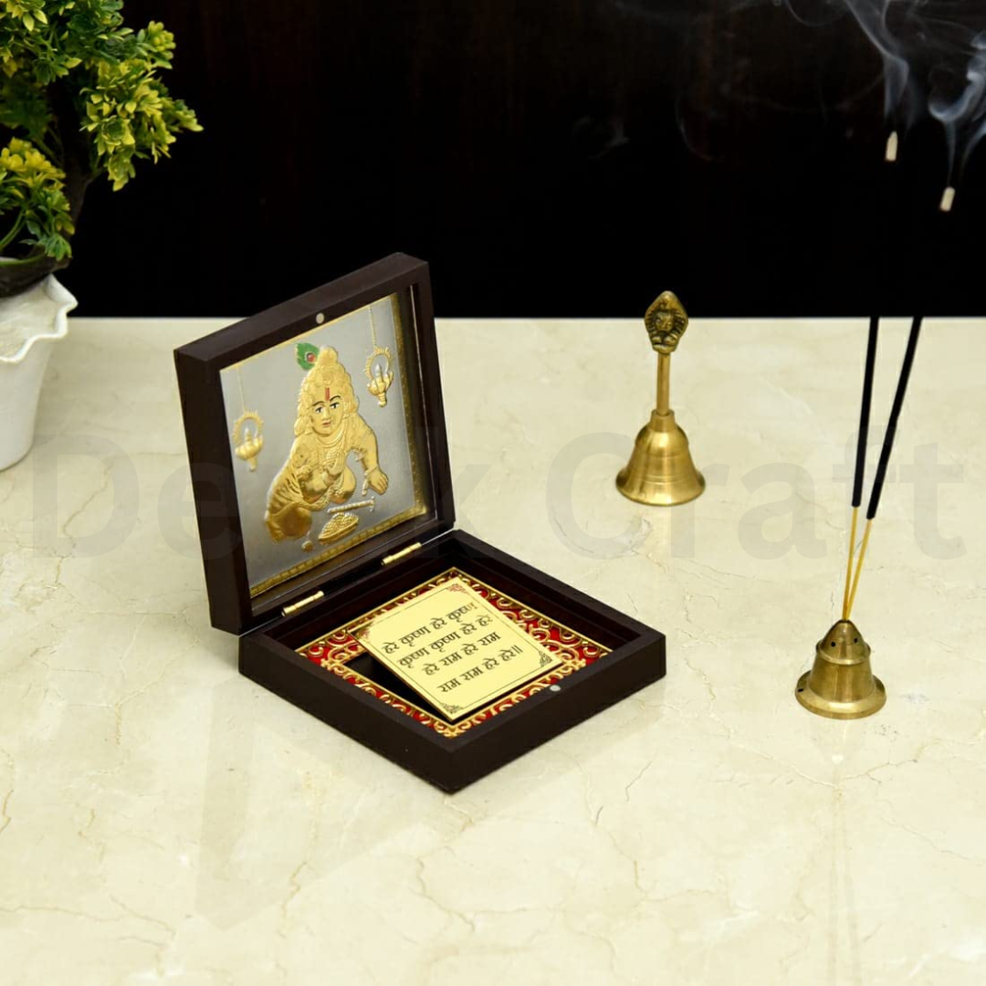 24K Gold Coated Bal Krishna Photo Frame - Acrylic Gold Plated Decorative Showpiece