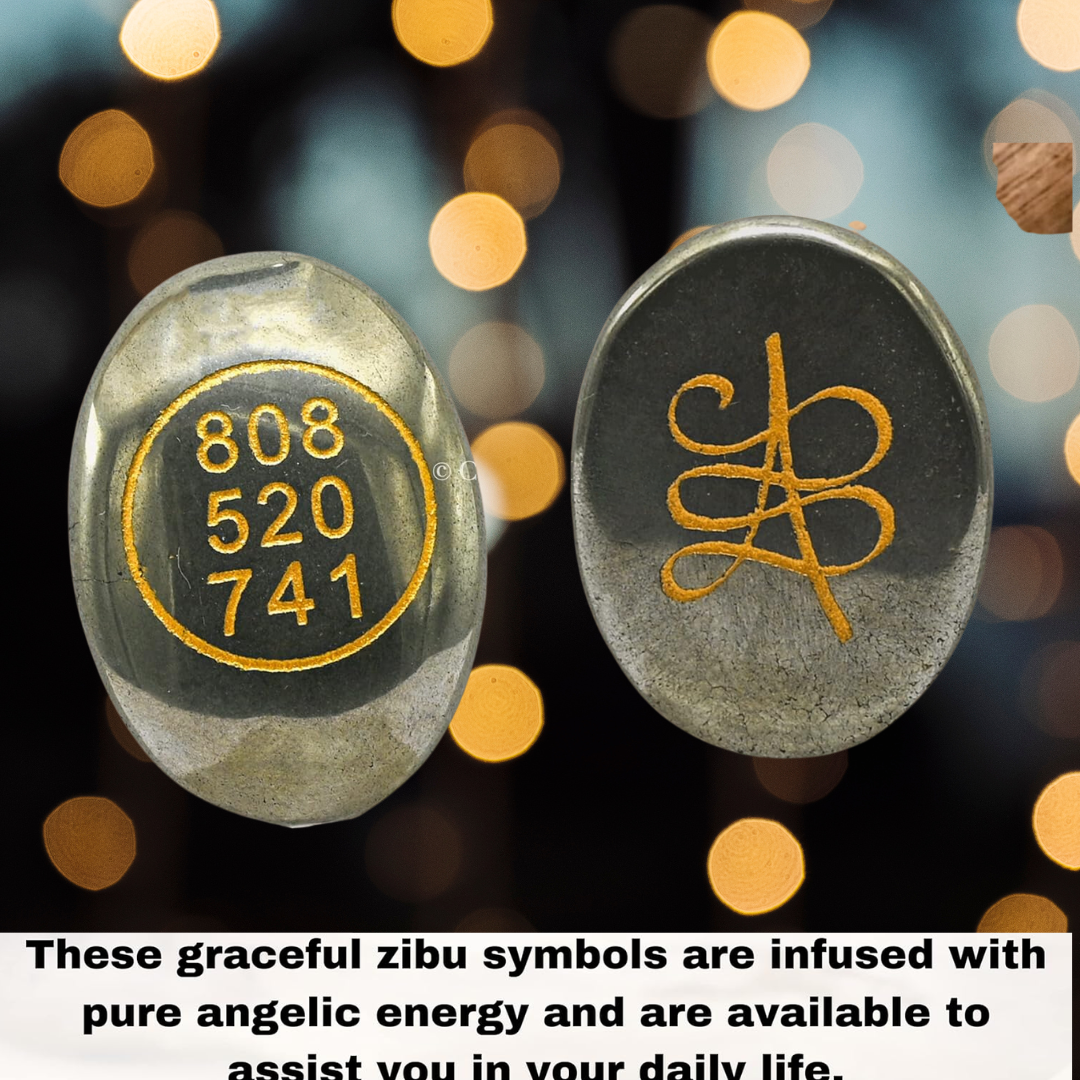 Pyrite Zibu Symbols Crystal for Money - Lucky Stone 808520741 Zibu Coin - 520741 Stone for Money, Wealth, Abundance and Prosperity Manifestation