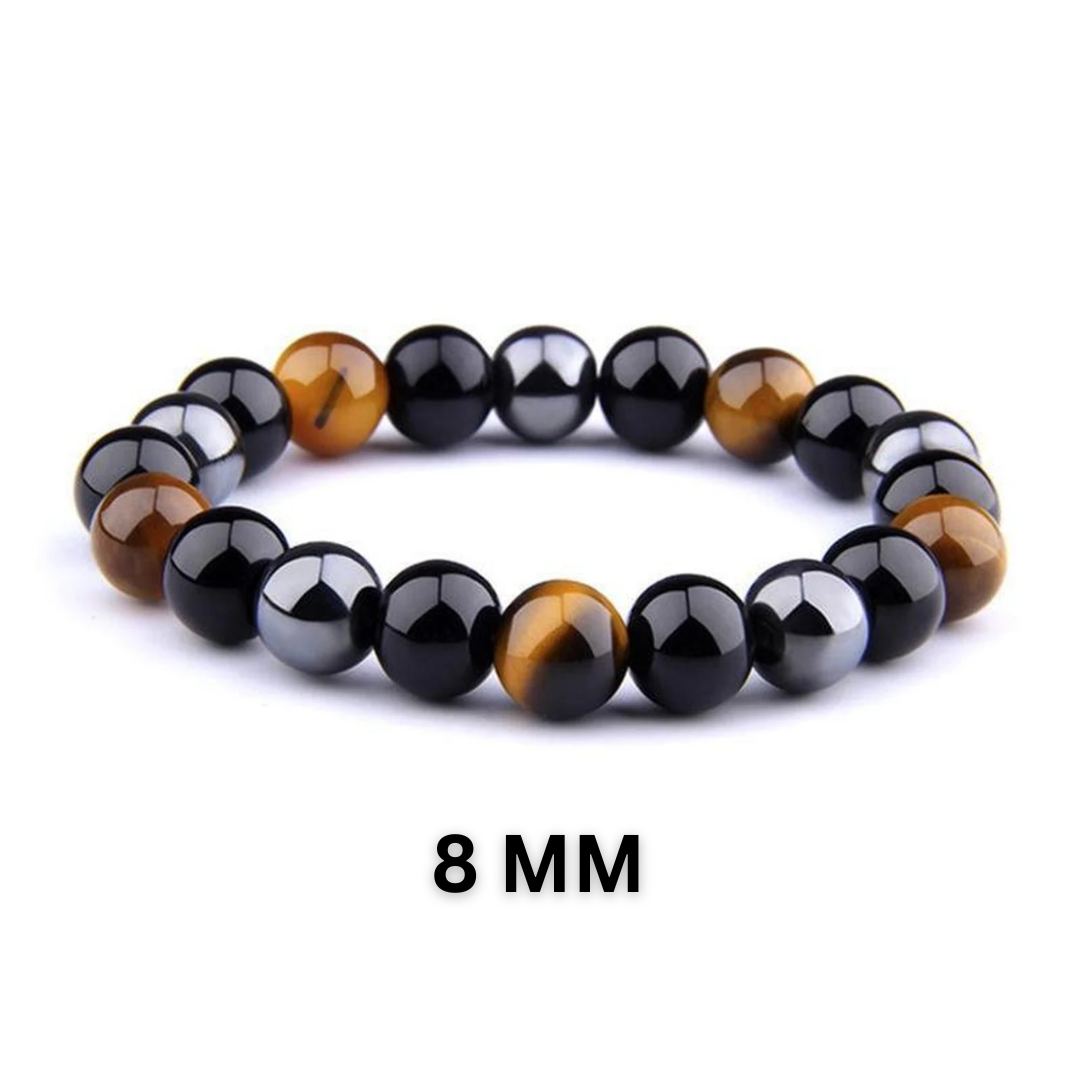 Crystal Healing Bracelet - Pyrite Stone with Amethyst and Clear Quartz Beads for Triple Protection and Money Magnet