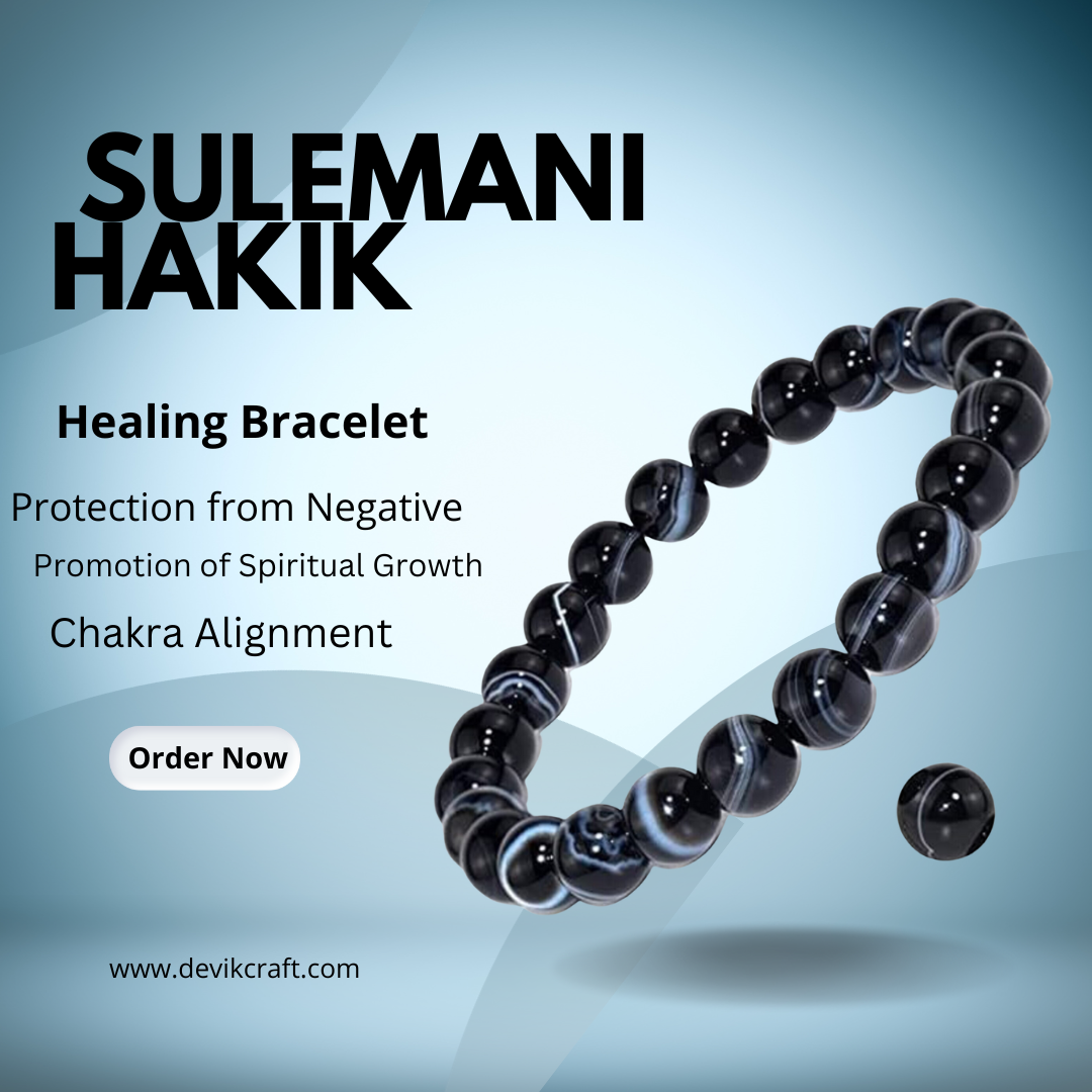 Black Sulemani Hakik Bracelet - 8mm Beaded Banded Agate Onyx, Natural Crystal Healing