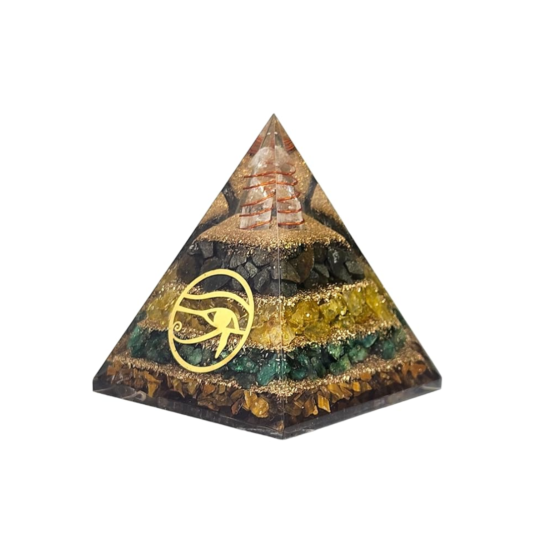 Money Magnet Pyramid for Success, Abundance & Prosperity - Pyrite, Citrine, Jade, Tiger Eye - Eye of Horus Symbol