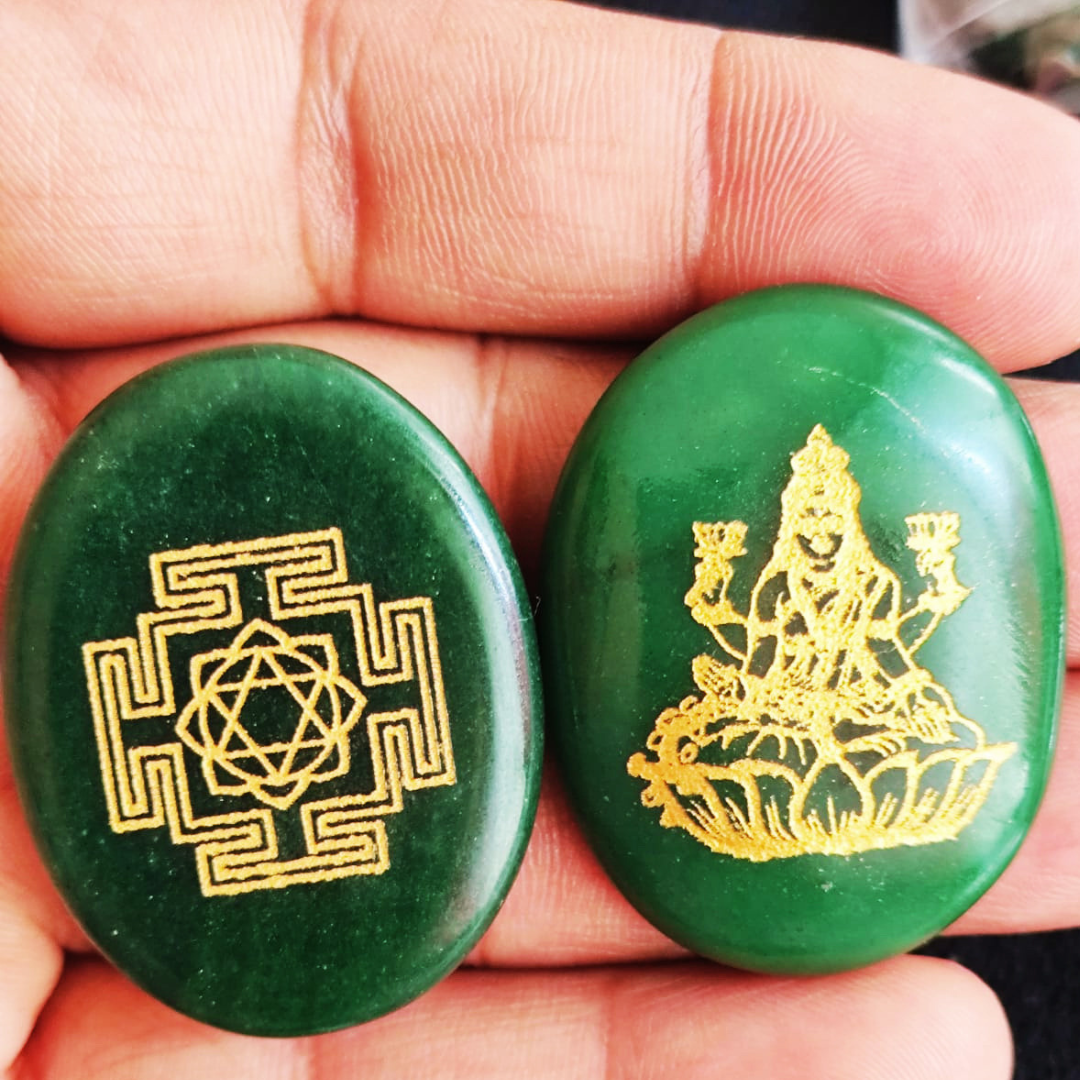 Green Jade Laxmi Zibu Shree Yantra Carved Good Luck Wealth Prosperity Vastu Gifting