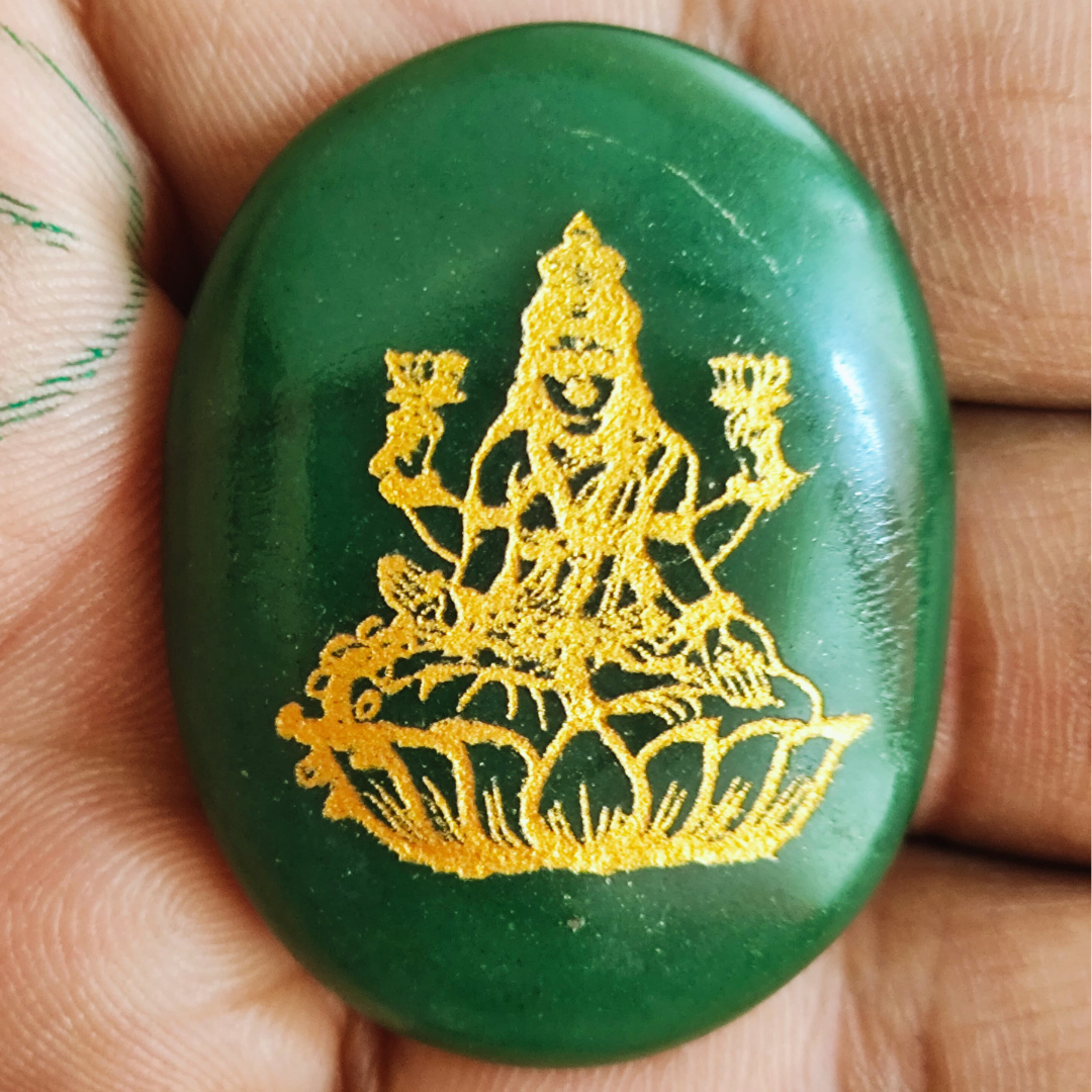 Green Jade Laxmi Zibu Shree Yantra Carved Good Luck Wealth Prosperity Vastu Gifting