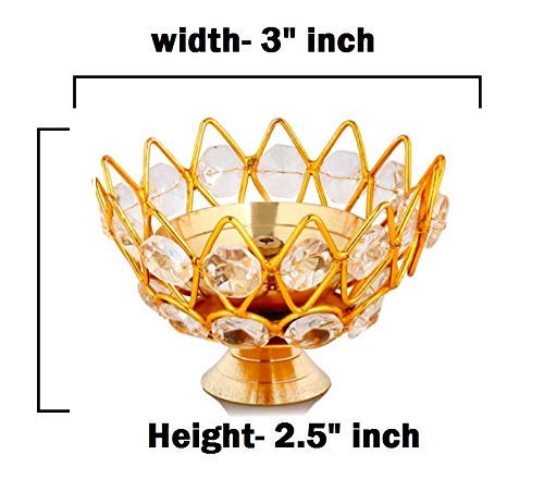 Crystal Diya Round Shape Deep Akhand Jyoti Oil Lamp for Home Temple Puja Decor Gifts Pack of 4