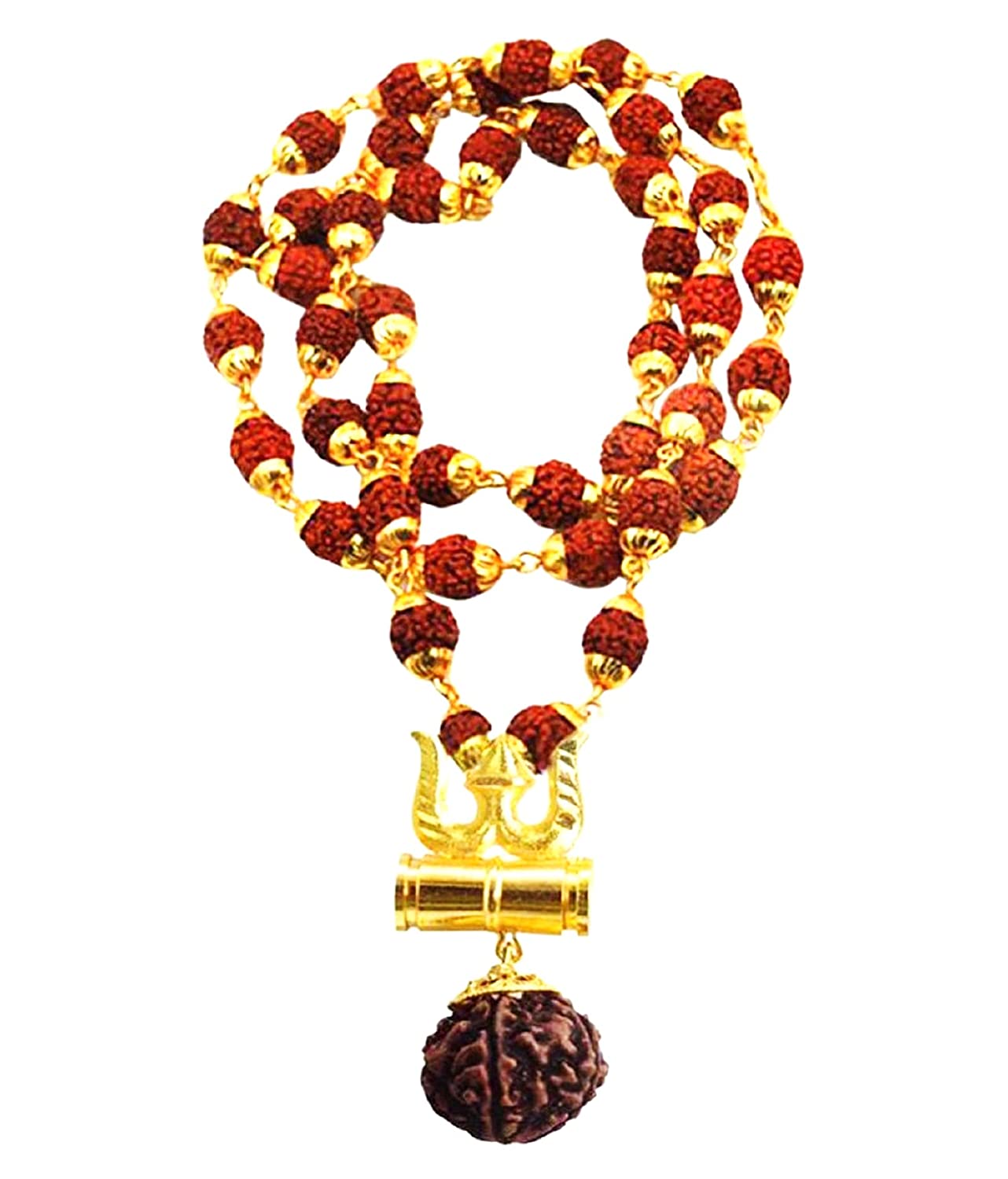 Panchmukhi Rudraksha Mala with Trishul Damru Pendant for Men Women