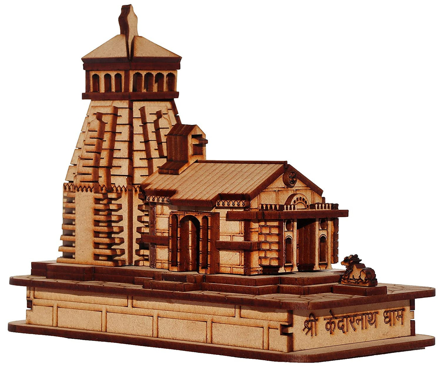 Kedarnath temple in wood miniature for Car Dashboard with Rudraksha Mala