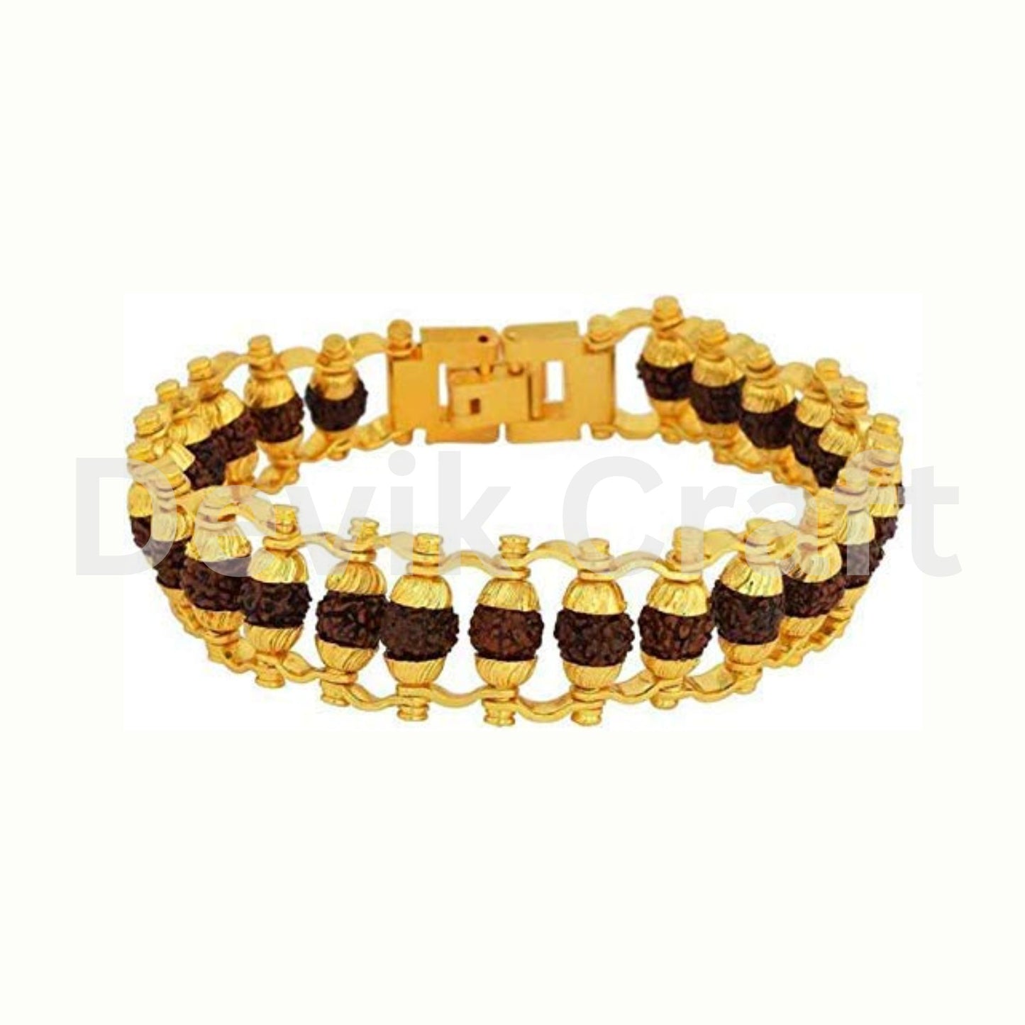 Gold Plated Natural 5 Face Rudraksha Bracelet for Men and Women 4 mm Beads