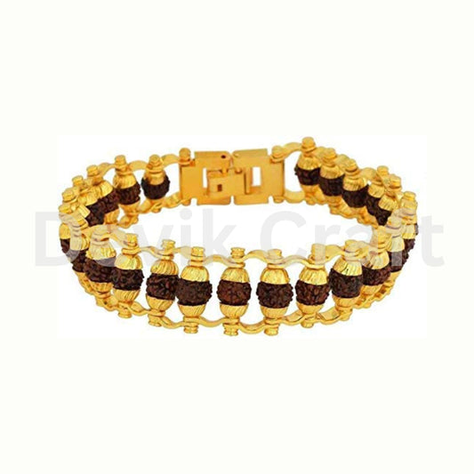 Gold Plated Natural 5 Face Rudraksha Bracelet for Men and Women 4 mm Beads