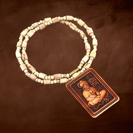 Shri Bageshwar Dham Tulsi Mala With Wooden Hanuman Idol locket