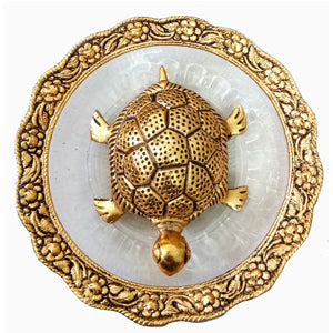 Metal Feng Shui Tortoise On Plate Showpiece for Good Luck