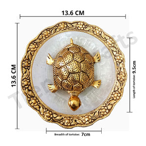 Metal Feng Shui Tortoise On Plate Showpiece for Good Luck
