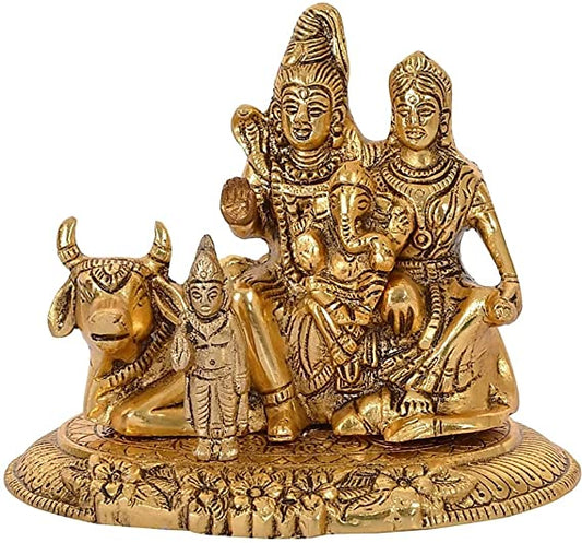 Metal Shiv Parivar Murti Shiva Idols Family Sitting On Nandi
