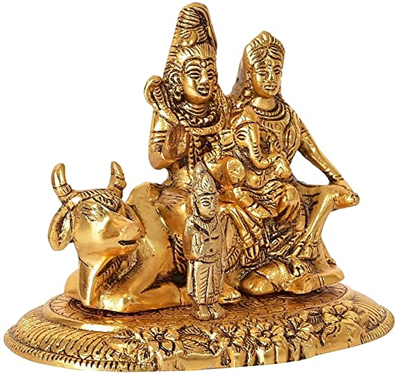 Metal Shiv Parivar Murti Shiva Idols Family Sitting On Nandi
